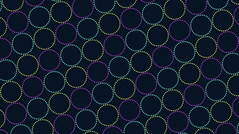 Colorful dotted circle pattern background with neon lights on dark blue backdrop Vídeos de archivo 333135118