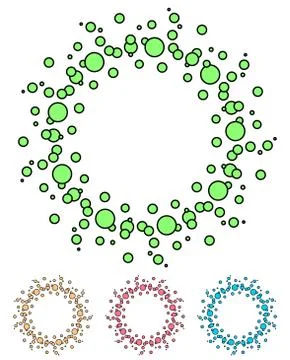 Colorful dotted elements, abstract illustration. Set of 4 colors with black o Illustrazione stock