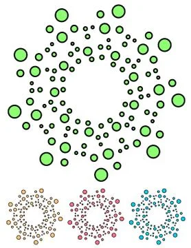 Colorful dotted elements, abstract illustration. Set of 4 colors with black o Illustrazione stock