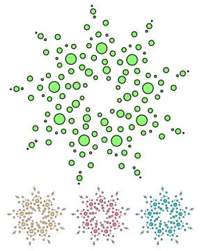 Colorful dotted elements, abstract illustration. Set of 4 colors with black o Illustrazione stock