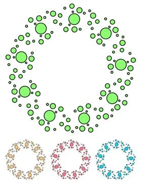 Colorful dotted elements, abstract illustration. Set of 4 colors with black o Illustrazione stock