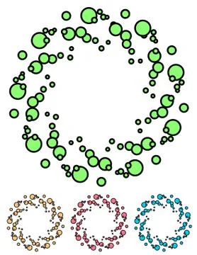 Colorful dotted elements, abstract illustration. Set of 4 colors with black o Illustrazione stock