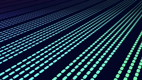 Colorful dotted lines moving in perspective on dark background, tech footage 库存影片 333151150