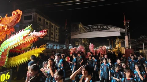 Colorful Dragon Dance Procession at Kampar Seng Fatt Temple Malaysia Stock Footage 345444114