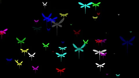 Colorful dragonflies motion graphics with plain black background Stock Footage 331554701