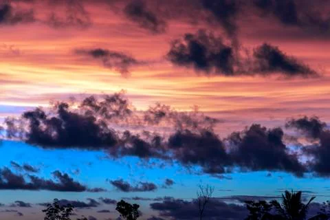 Colorful dramatic sky with cloud at sunset Stock Photos