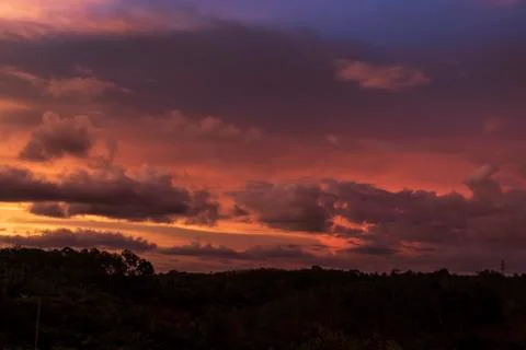 Colorful dramatic sky with cloud at sunset Stock Photos