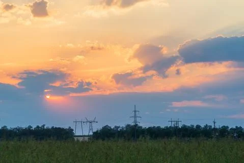 Colorful dramatic sky with cloud at sunset Stock Photos