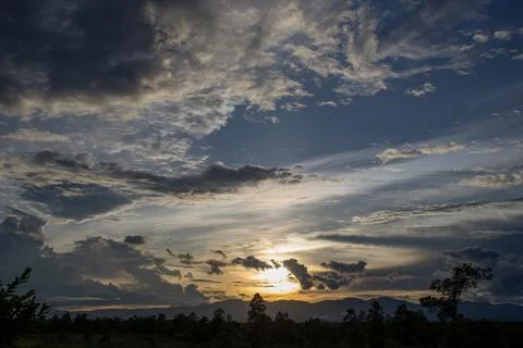 Colorful dramatic sky with cloud at sunset Stock Photos