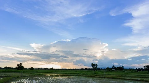 Colorful dramatic sky with cloud at sunset.Sky with sun background Stock Footage 94336734