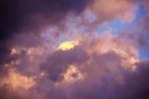 Colorful dramatic sky with clouds at sunset for background and texture Stock Photos