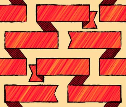 Colorful drawing styled seamless pattern with ribbons Stock Illustration