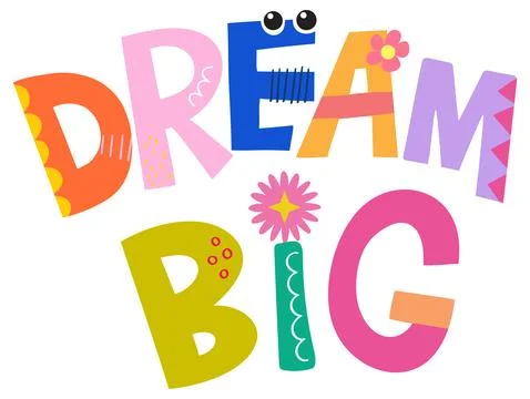 Colorful Dream Big Vector Typography with Playful Cartoon Sticker Aesthetic Stock Illustration