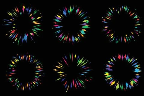 Colorful dynamic abstract explosion shapes forming circular designs ideal f.. イラスト素材