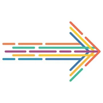 Colorful dynamic dashed lines right arrow showing speed and motion. Stock Illustration