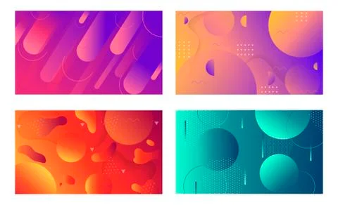 Colorful dynamic shapes composition on gradient background. Geometric trendy Stock Illustration