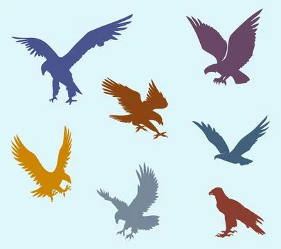 Colorful eagle flat vector icon set Stock Illustration