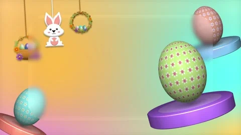 Colorful easter background with swinging bunny and egg bucket, beautiful bi.. Stock Footage 304269067