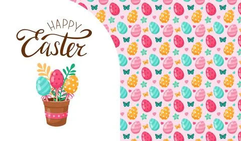 A colorful easter banner with bouquet of Easter eggs Stock Illustration