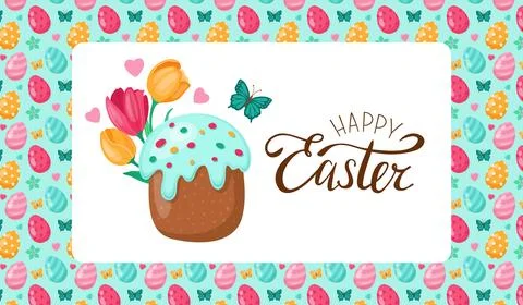 A colorful easter banner with a Colorful Easter Cake イラスト素材