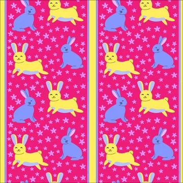 Colorful easter bunny patterns on pink background for festive designs Stock Illustration