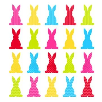 Colorful Easter bunny set isolated on white background vector Stock Illustration