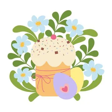 Colorful Easter cake Dessert Surrounded by Beautiful Flowers, Ideal for Spring 스톡 일러스트