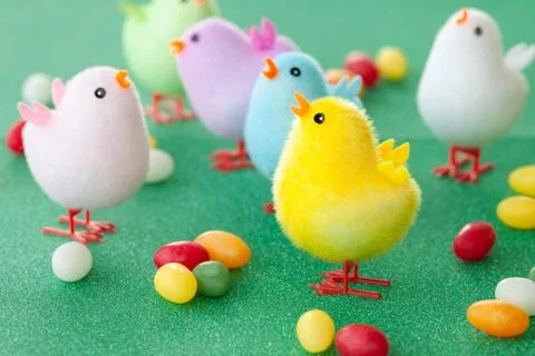 Colorful easter chicks Stock Photos