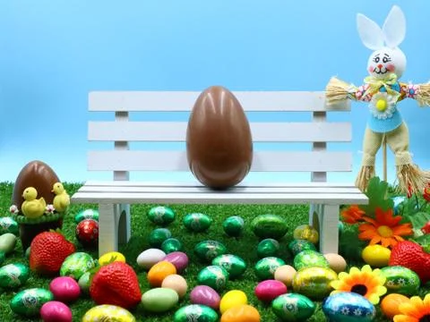 Colorful Easter Composition on the Grass Stock Photos