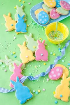 Colorful easter cookies Stock Photos