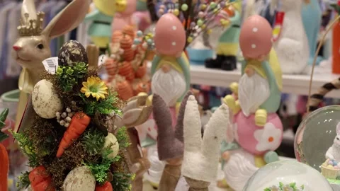 Colorful easter decor with rabbit eggs and ornaments Video stock 332331711