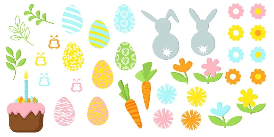 Colorful easter decor set. Isolated on white background Stock-Illustration