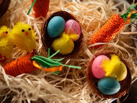 Colorful Easter decorations display Stock Illustration