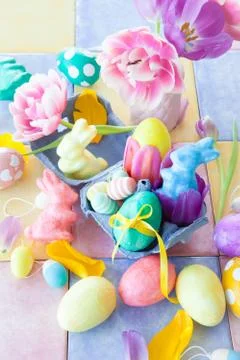 Colorful easter decorations Stock Photos