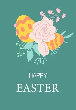 Colorful easter egg and floral design on teal background Stock Illustration