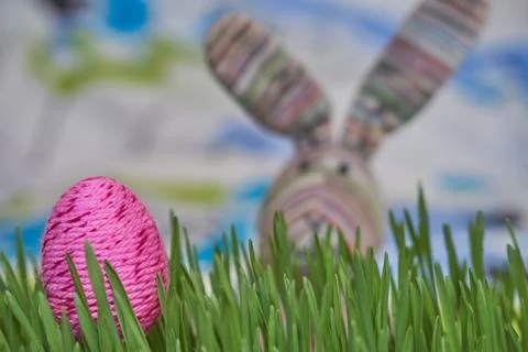 Colorful easter egg and rabbit Stock Photos