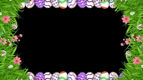 Colorful Easter Egg and Spring Flower Frame on Black Background Stock Illustration