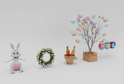 Colorful Easter Egg and Wreath minimal 3d rendering on white background Stock Illustration