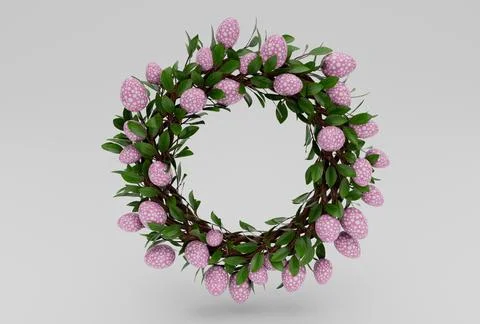 Colorful Easter Egg and Wreath minimal 3d rendering on white background Stock Illustration