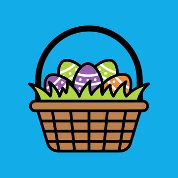 Colorful Easter Egg Basket With Grass Festive Spring Clipart Stock Illustration