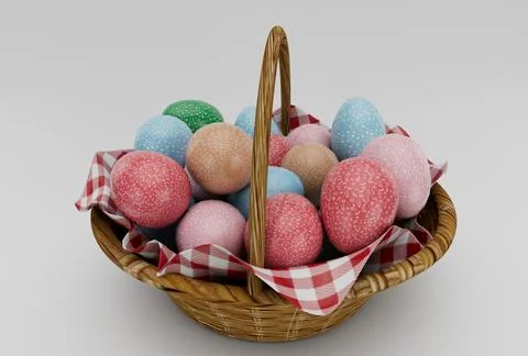Colorful Easter Egg on basket minimal 3d rendering on white background Stock Illustration