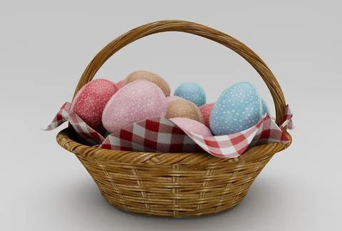Colorful Easter Egg on basket minimal 3d rendering on white background Stock Illustration