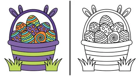 Colorful Easter egg basket with patterns coloring page fun kids holiday 스톡 일러스트