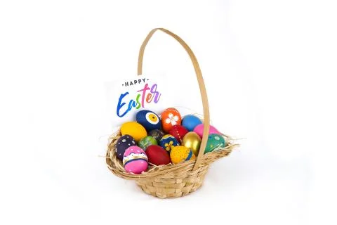 Colorful Easter Egg in Basket Stock Photos