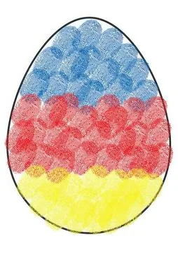 Colorful easter egg with blue, pink, red, and yellow patterns イラスト素材