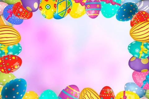Colorful Easter egg border against a pink background Stock Illustration