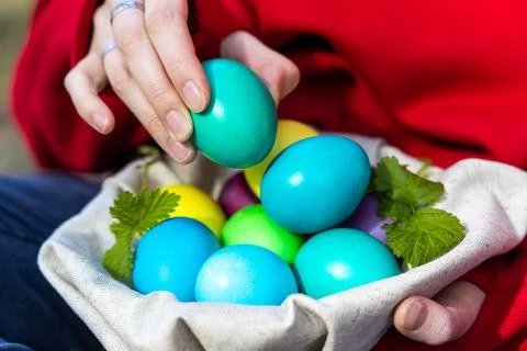 Colorful Easter Egg Collection in a Paper Bag Stock Photos