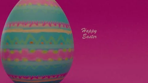 Colorful Easter Egg with Decorative Patterns on Pink Background: Ideal for .. 库存照片