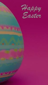 Colorful Easter Egg with Decorative Patterns on Pink Background: Ideal for .. 库存照片