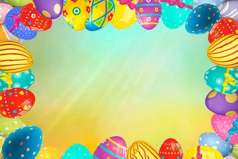 Colorful Easter egg frame edge border against a spring background. Space for  Stock Illustration